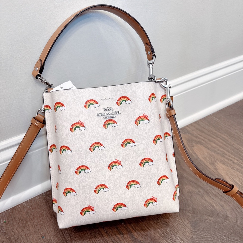 NWT COACH CK375 Mollie Bucket Bag 22 With Rainbow Print - Chalk Multi
